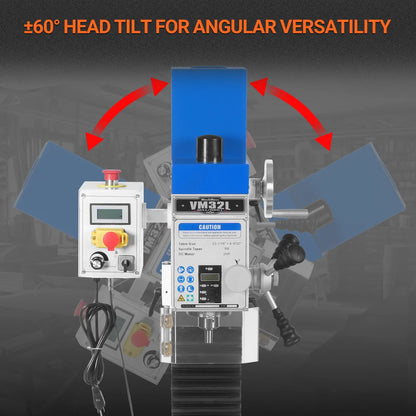 MechMaxx VM32L Mill Drill Machine 8-1/4x33" Industrial Benchtop Brushless Motor Variable Speed R8 Spindle 2 HP 110V New