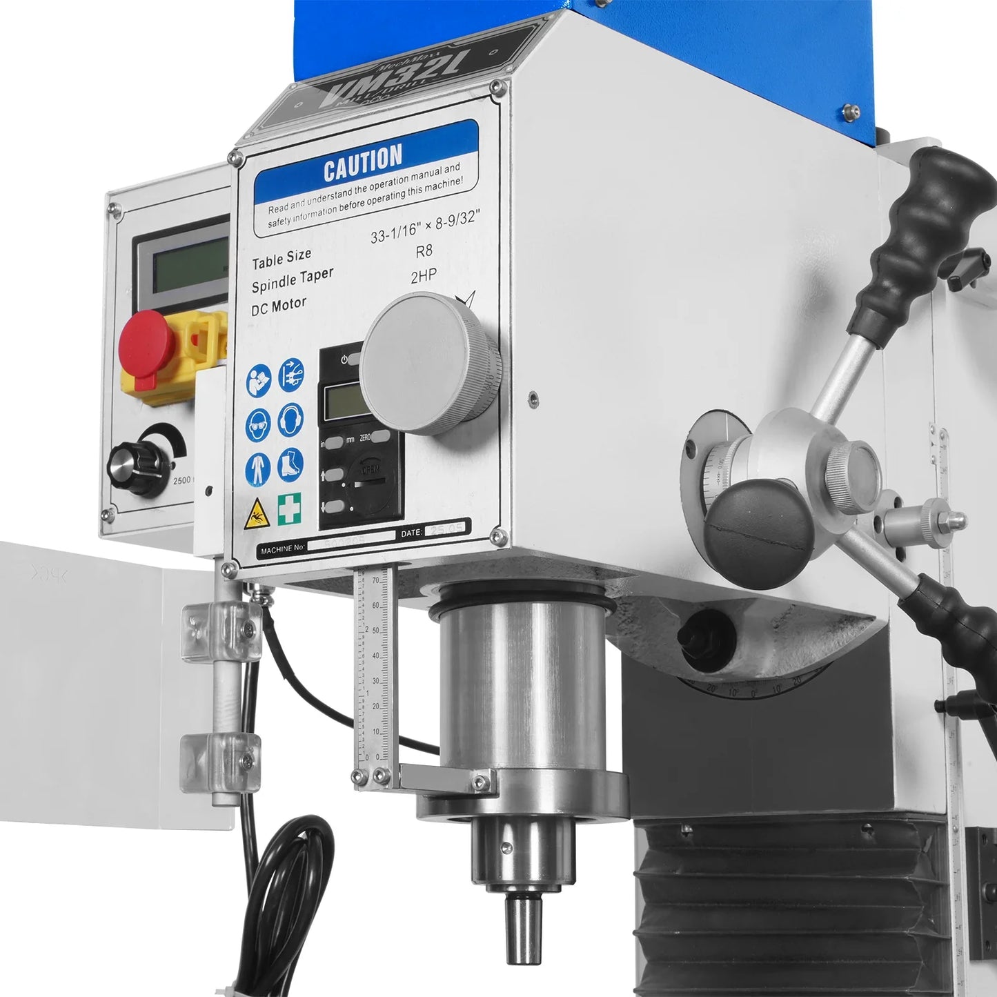 MechMaxx VM32L Mill Drill Machine 8-1/4x33" Industrial Benchtop Brushless Motor Variable Speed R8 Spindle 2 HP 110V New