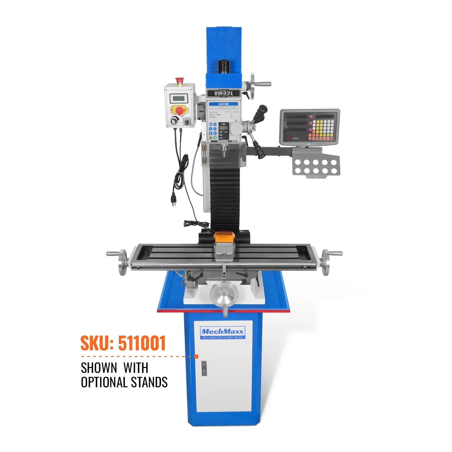 MechMaxx VM32LD Mill Drill Machine 8-1/4" x33" Industrial Benchtop Variable Speed Brushless Motor DRO R8 Spindle 2 HP 110V Compact New