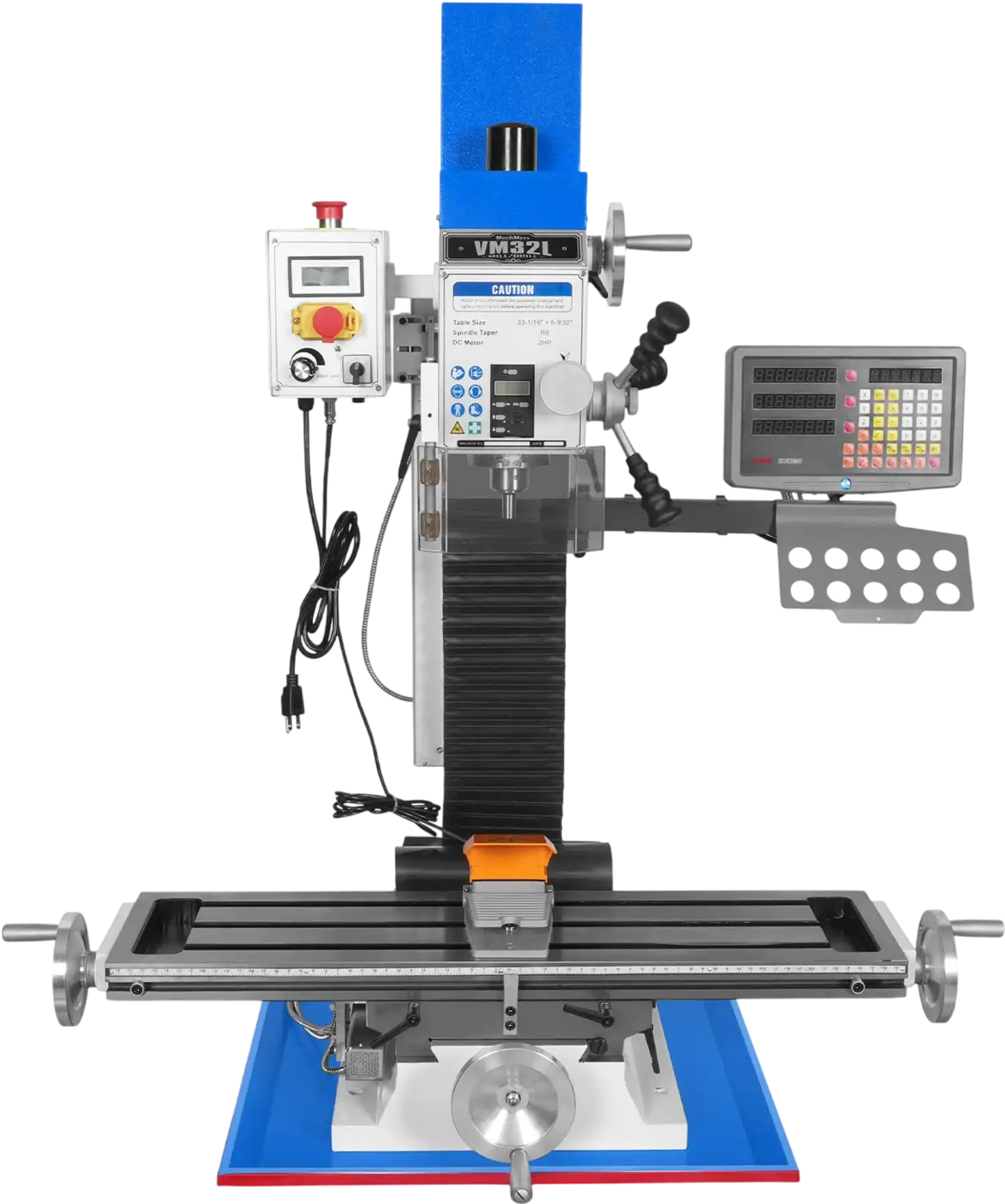 MechMaxx VM32LD Mill Drill Machine 8-1/4" x33" Industrial Benchtop Variable Speed Brushless Motor DRO R8 Spindle 2 HP 110V Compact New