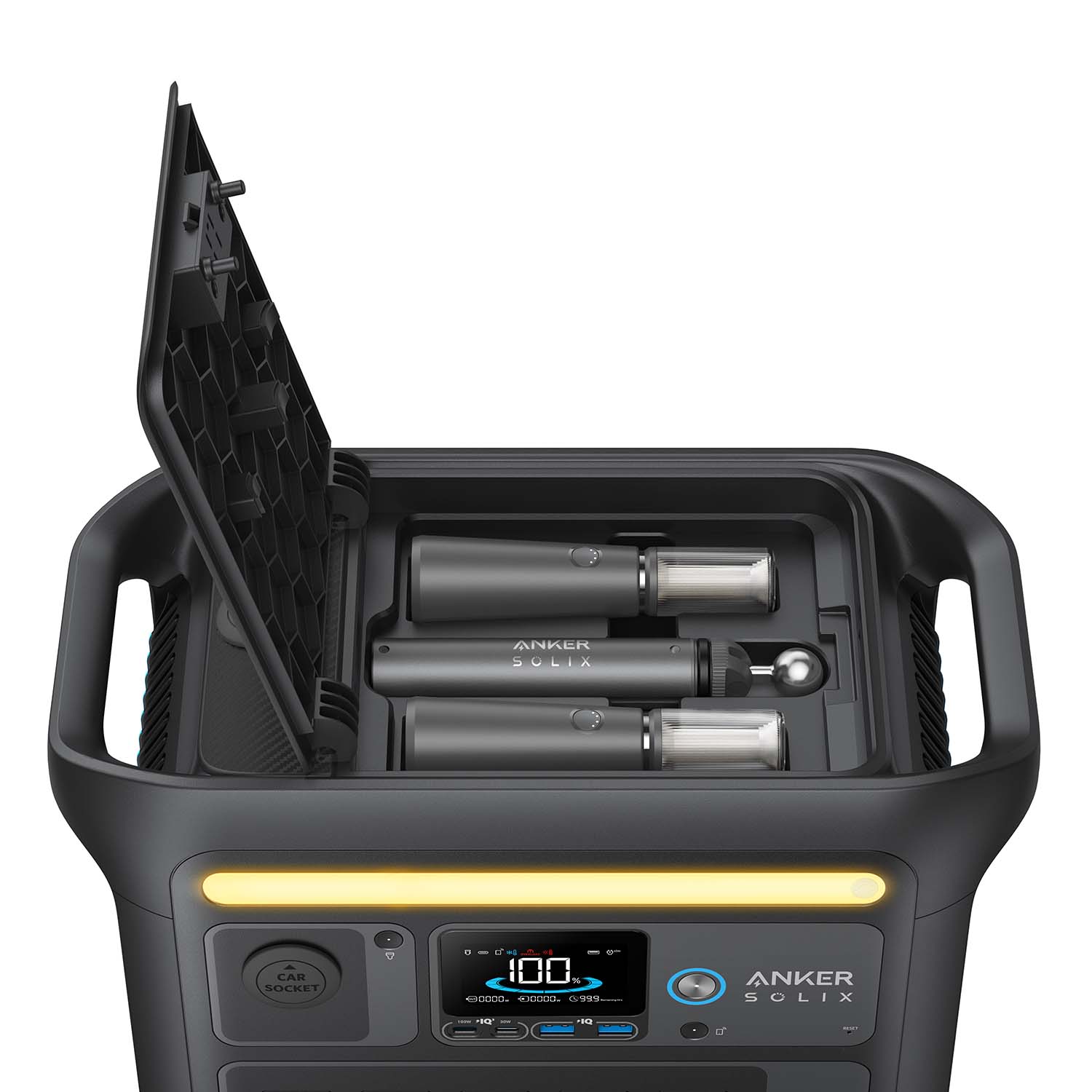 Anker SOLIX C800X Front And Top View With Camping Light