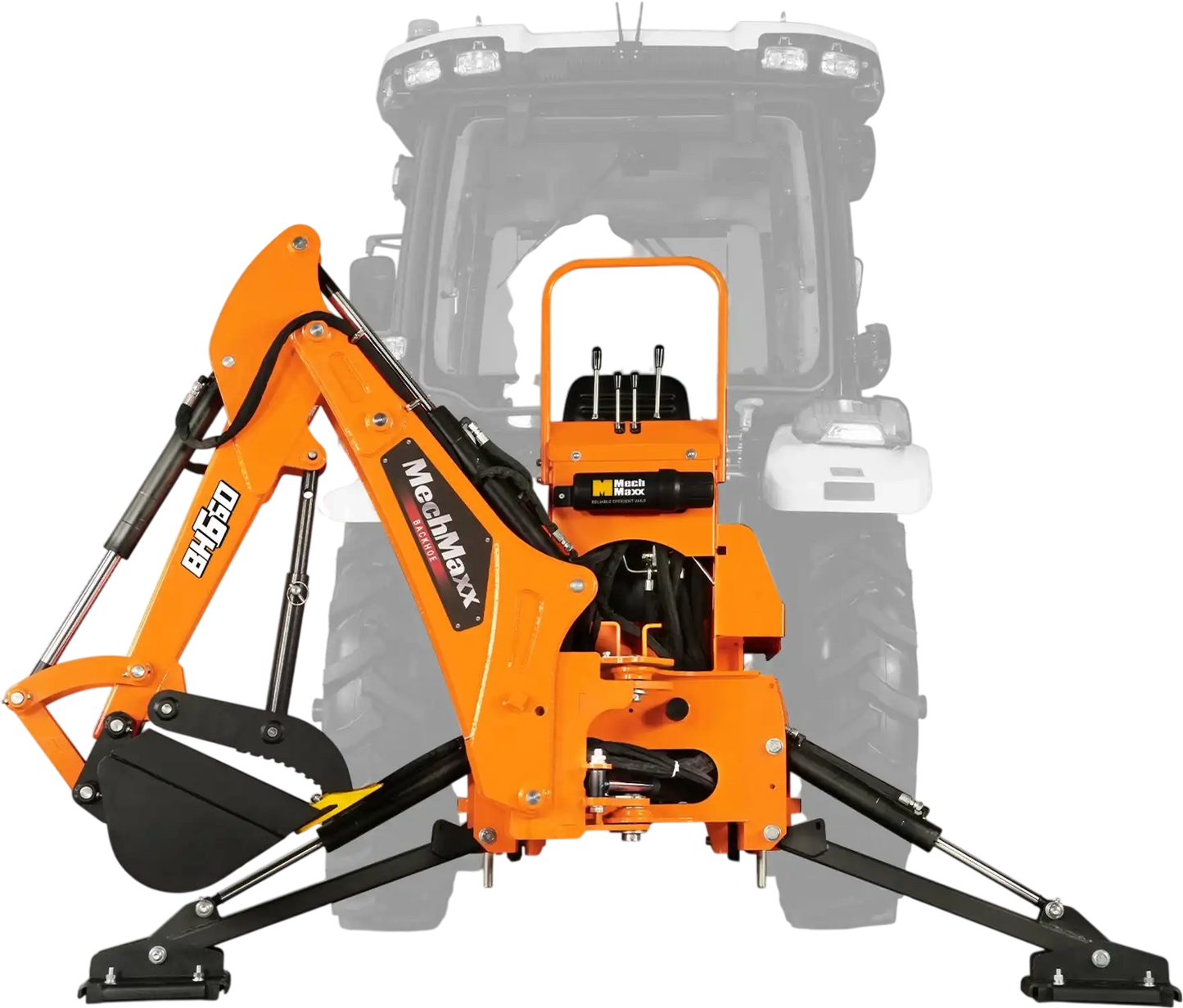 MechMaxx BH660 Tractor Backhoe Attachment 7' Mechanical Thumb 12" Bucket ISO/SAE Switchable Controls Self-Contained Hydraulic System 3 Point Hitch Cat 1 15-50 HP New