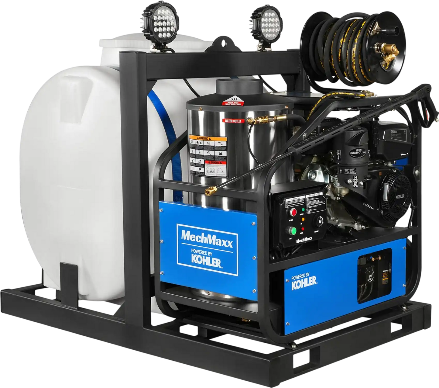 MechMaxx HPW40KT Pressure Washer 4000 PSI 4 GPM KOHLER Electric Start Engine Hot Water Skid Mounted with 175 Gal Tank New