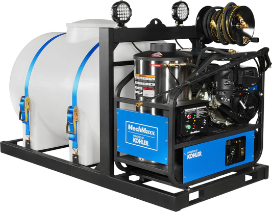 MechMaxx HPW40KBT Pressure Washer 4000 PSI 4 GPM KOHLER Electric Start Hot Water Skid Mounted with 245 Gal Tank New