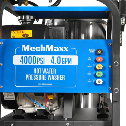 MechMaxx HPW40K Pressure Washer 4000 PSI 4 GPM Kohler Electric Start Engine Hot Water Hose Reel New