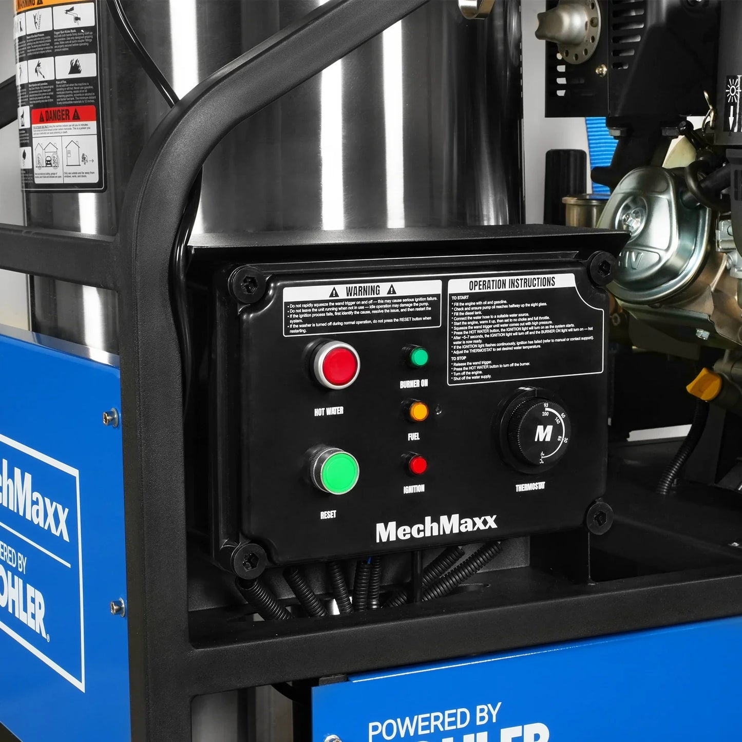 MechMaxx HPW40KT Pressure Washer 4000 PSI 4 GPM KOHLER Electric Start Engine Hot Water Skid Mounted with 175 Gal Tank New