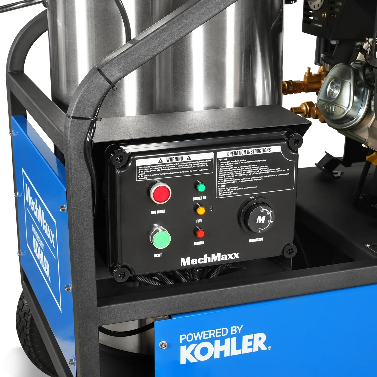 MechMaxx HPW40K Pressure Washer 4000 PSI 4 GPM Kohler Electric Start Engine Hot Water Hose Reel New