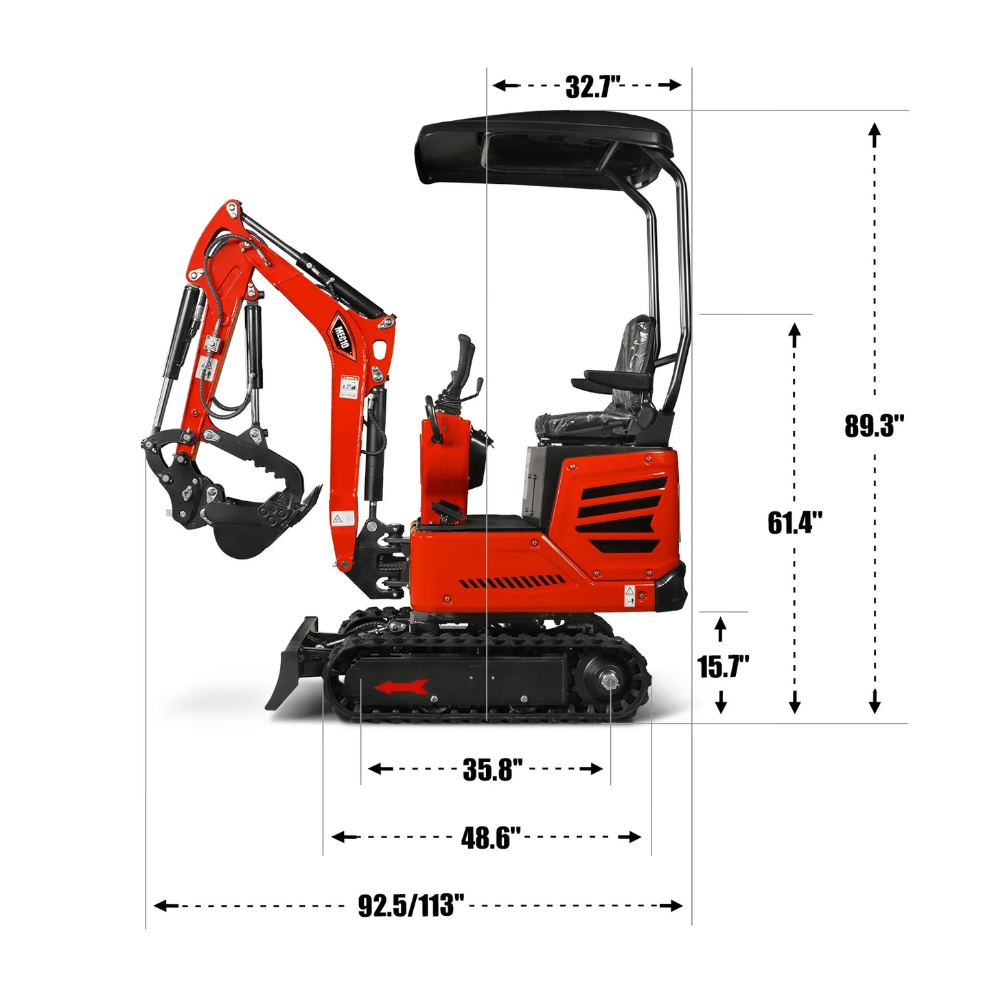 MechMaxx MEC10 Mini Excavator Compact HONDA GX390 Engine 65.7" Max Digging Depth 1 Ton 2280 lbs Operating Weight New