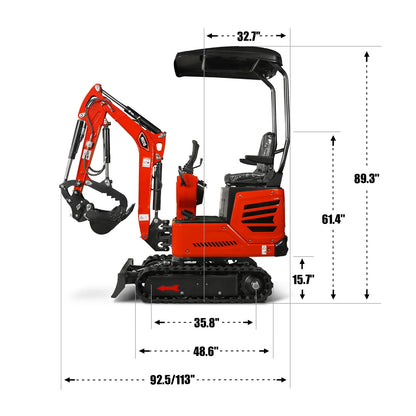 MechMaxx MEC10 Mini Excavator Compact HONDA GX390 Engine 65.7" Max Digging Depth 1 Ton 2280 lbs Operating Weight New