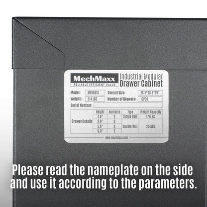 MechMaxx MD59A10 Tool Box Heavy Duty Modular 10 Drawer Cabinet Tool Storage Organizer Steel Construction 59" H x 28.5" W x 28.5" D New