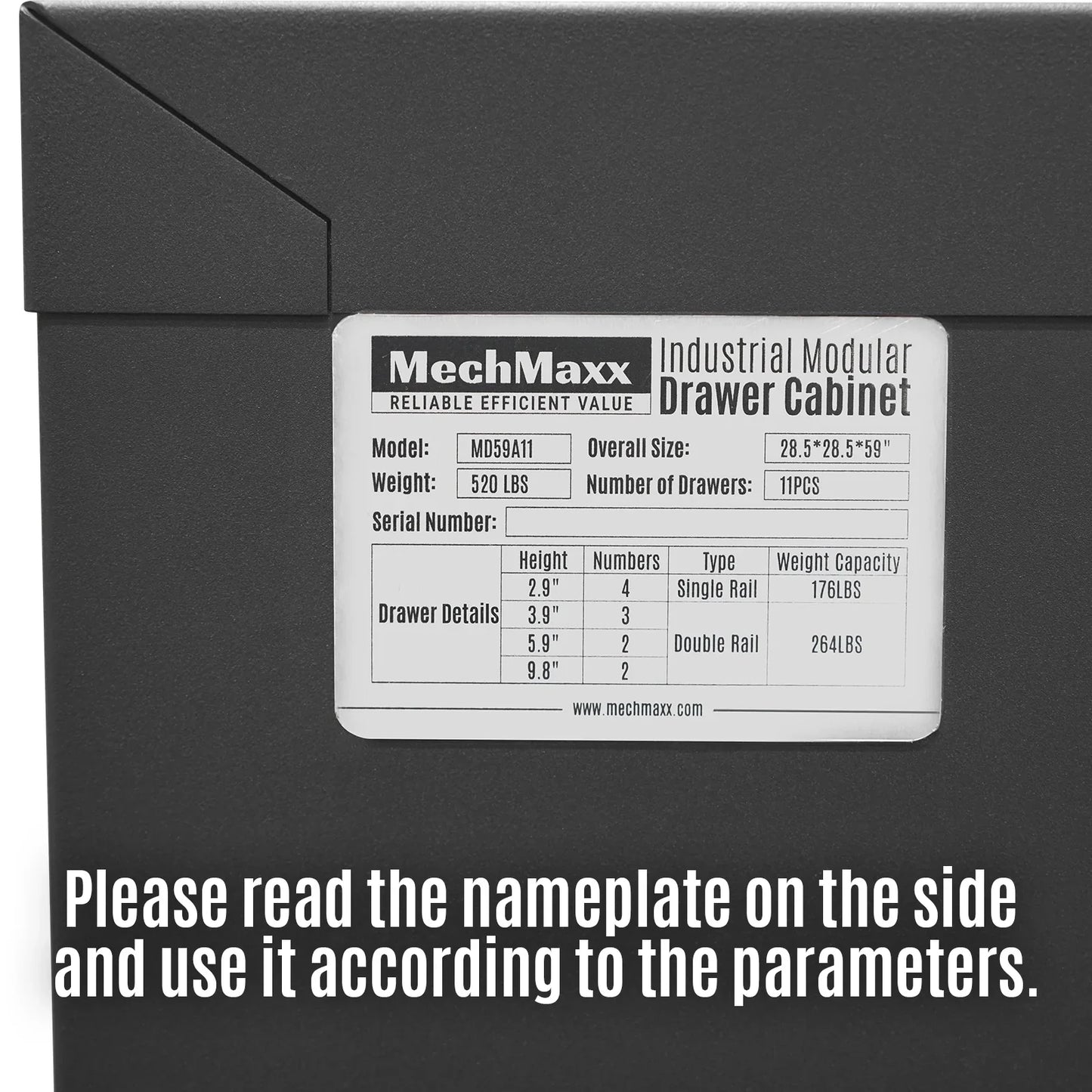 MechMaxx MD59A11 Tool Box Heavy Duty Modular 11 Drawer Cabinet Tool Storage Organizer Steel Construction 59" H x 28.5" W x 28.5" D New