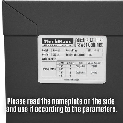 MechMaxx MD59A11 Tool Box Heavy Duty Modular 11 Drawer Cabinet Tool Storage Organizer Steel Construction 59" H x 28.5" W x 28.5" D New
