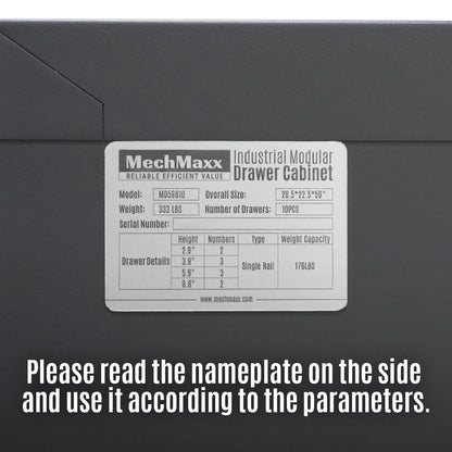 MechMaxx MD59B10 Tool Box Heavy Duty Modular Drawer Cabinet 59" H x 28.5" W x 22.5" D Steel Tool Storage Organizer New