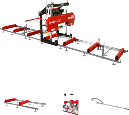 MechMaxx SM32 Portable Sawmill 32" 15 HP Electric Start Gasoline Engine 26.5" Board Width 20' Track New