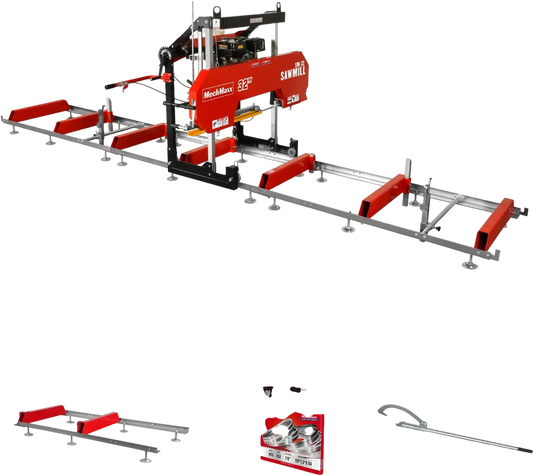 MechMaxx SM32 Portable Sawmill 32" 15 HP Electric Start Gasoline Engine 26.5" Board Width 20' Track New