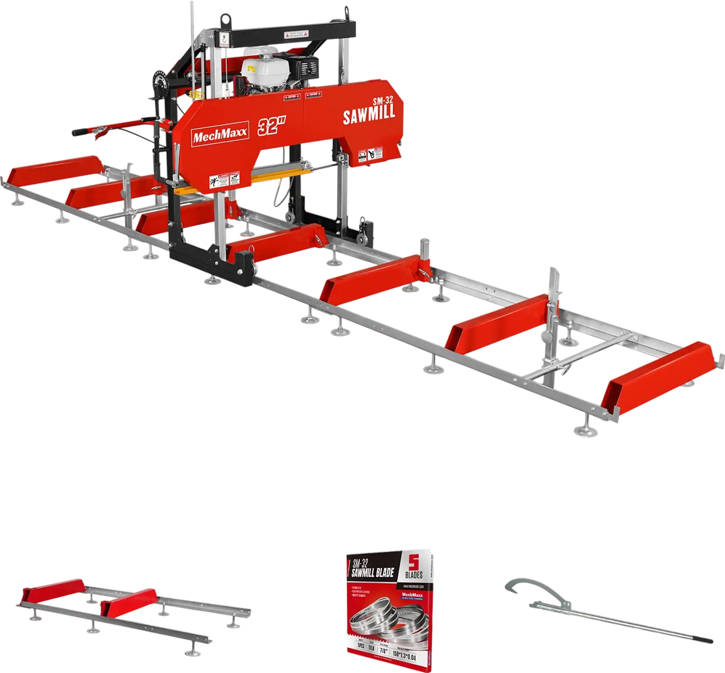 MechMaxx SM32 Portable Sawmill 32" Honda GX390 389cc Electric Start Gas Engine 26.5" Board Width 20' Track New