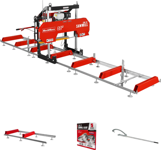 MechMaxx SM32 Portable Sawmill 32" Honda GX390 389cc Electric Start Gas Engine 26.5" Board Width 20' Track New
