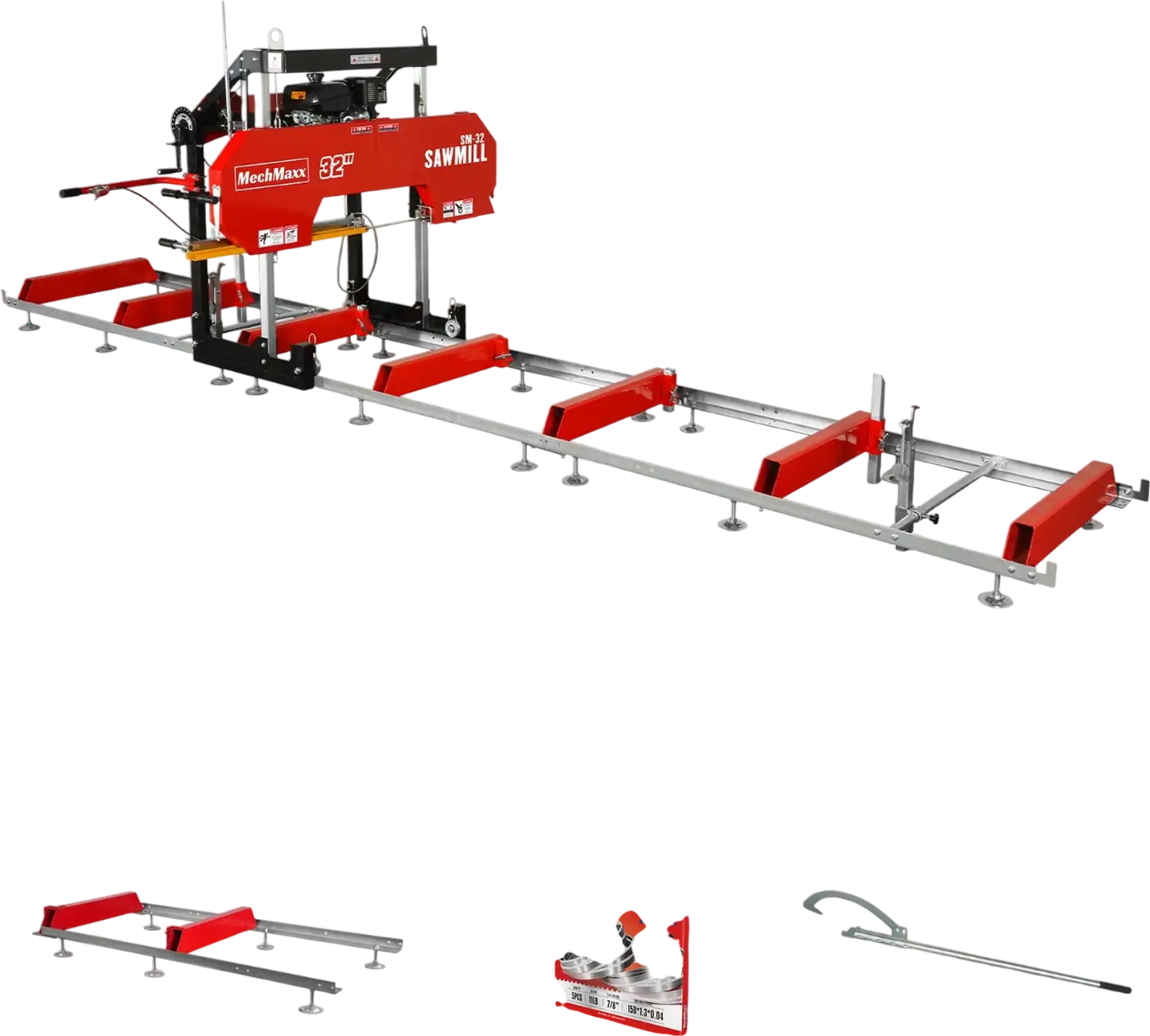 MechMaxx SM32 Portable Sawmill 32" KOHLER CH440 429cc Electric Start Gas Engine 26.5" Board Width 20' Track New