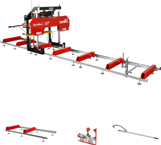 MechMaxx SM32 Portable Sawmill 32" KOHLER CH440 429cc Electric Start Gas Engine 26.5" Board Width 20' Track New