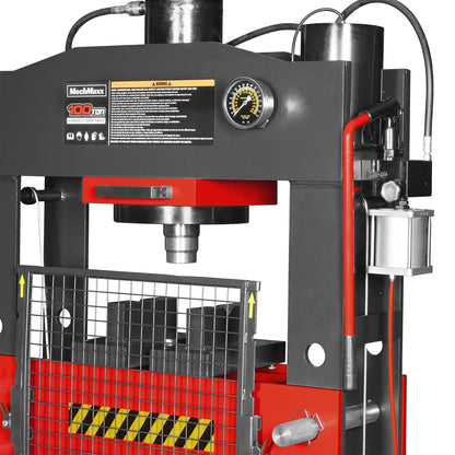 MechMaxx HSP100 Hydraulic Shop Press 100 Ton H-Frame Air/Hydraulic Hand Winch Foot Pedal Safety Guard Fully Welded Steel Frame New
