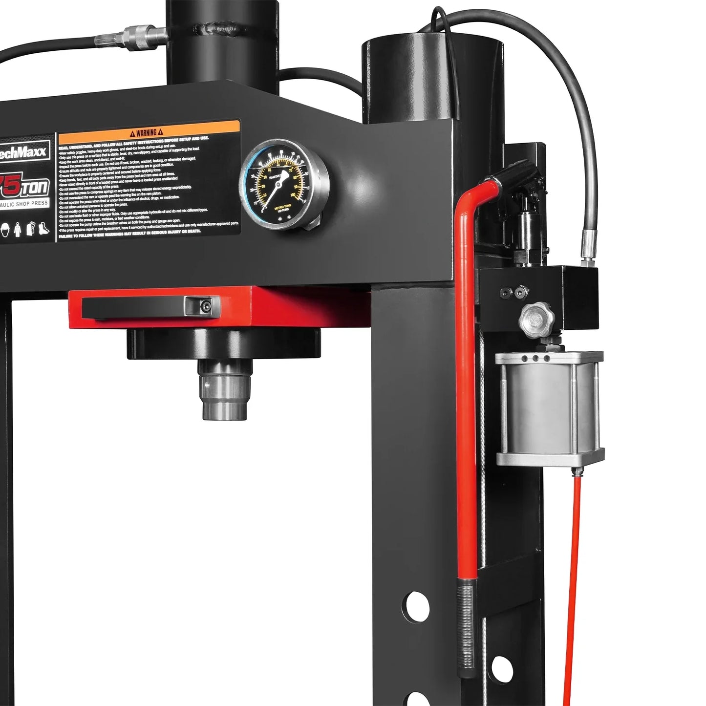 MechMaxx HSP75 Hydraulic Shop Press 75 Ton H-Frame Air/Hydraulic with Hand Winch Safety Guard Foot Pedal Control New