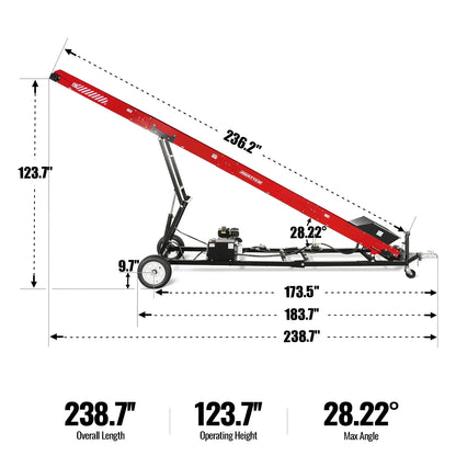 MechMaxx HC2016 Firewood Conveyor 7HP 212cc Gas Powered 124" Lift Height 236" Length 16" Width New
