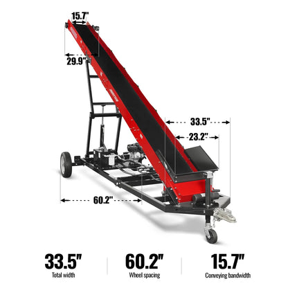MechMaxx HC2016 Firewood Conveyor 7HP 212cc Gas Powered 124" Lift Height 236" Length 16" Width New