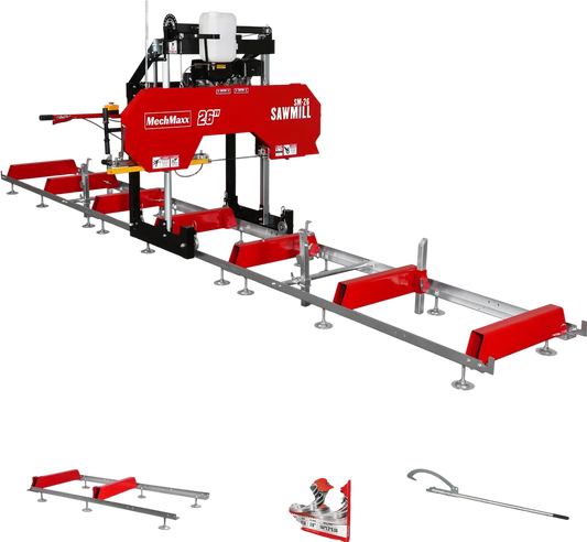 MechMaxx SM26 Sawmill Portable 26" 15 HP Electric Start Gasoline Engine 20" Board Width 20' Track Length New