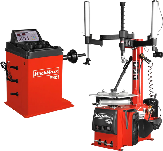 MechMaxx TC9662+WB855 Tire Changer 24" Rim Double Assist Arms Wheel Balancer Bundle New