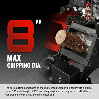 MechMaxx B200 Wood Chipper 8" ZONSEN Electric Start 1000cc 35HP Gas Powered 4-Wheel Drum with Taillight New