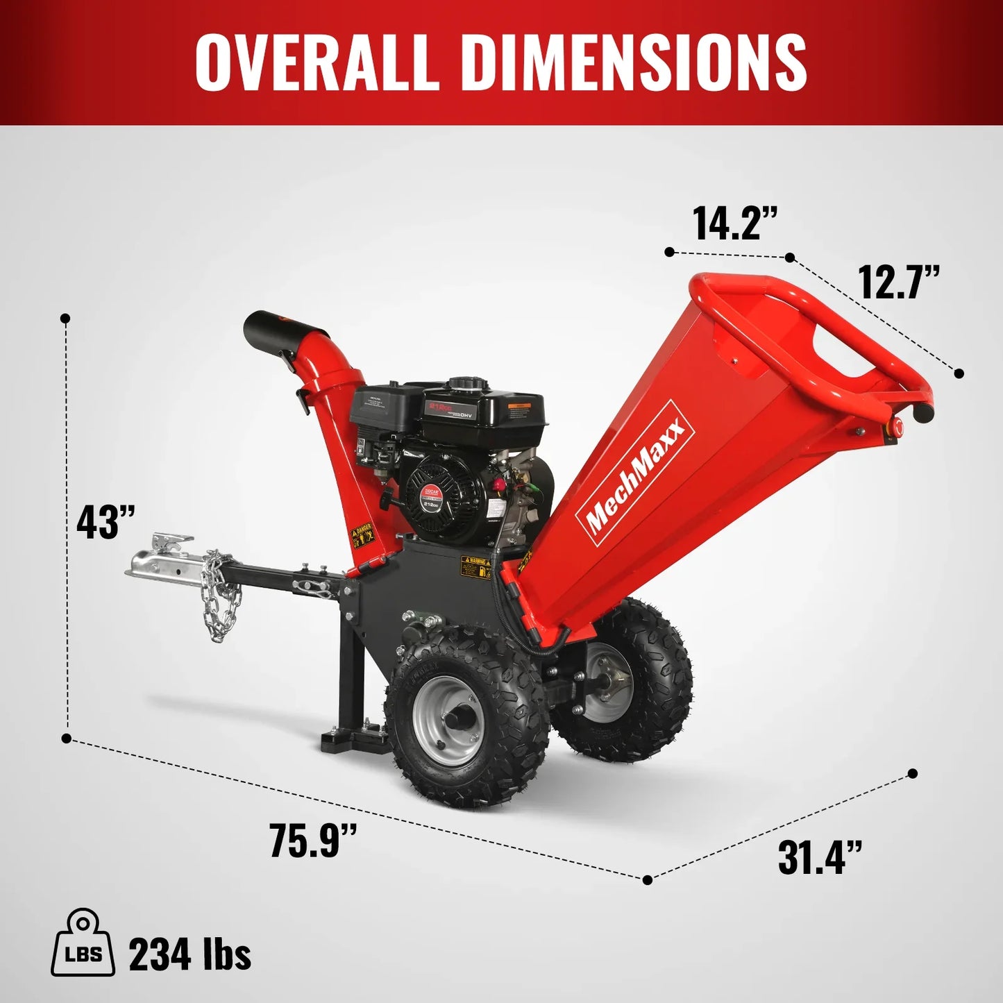 MechMaxx GS650 Wood Chipper 4" DUCAR 212cc 7HP Gas Engine Powered with Towbar New