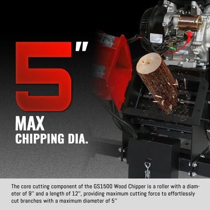 MechMaxx GS1500 Wood Chipper 5" Electric Start ZONSEN 459cc Gasoline Engine Powered New