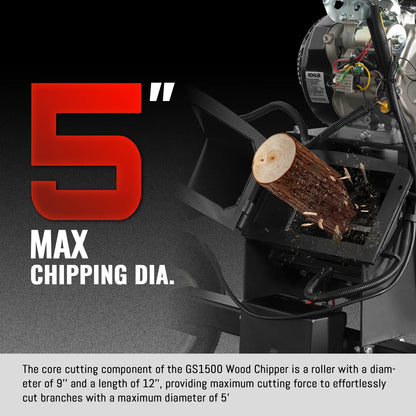 MechMaxx GS1500 Wood Chipper 5" Electric Start KOHLER 429cc Gasoline Engine Powered New