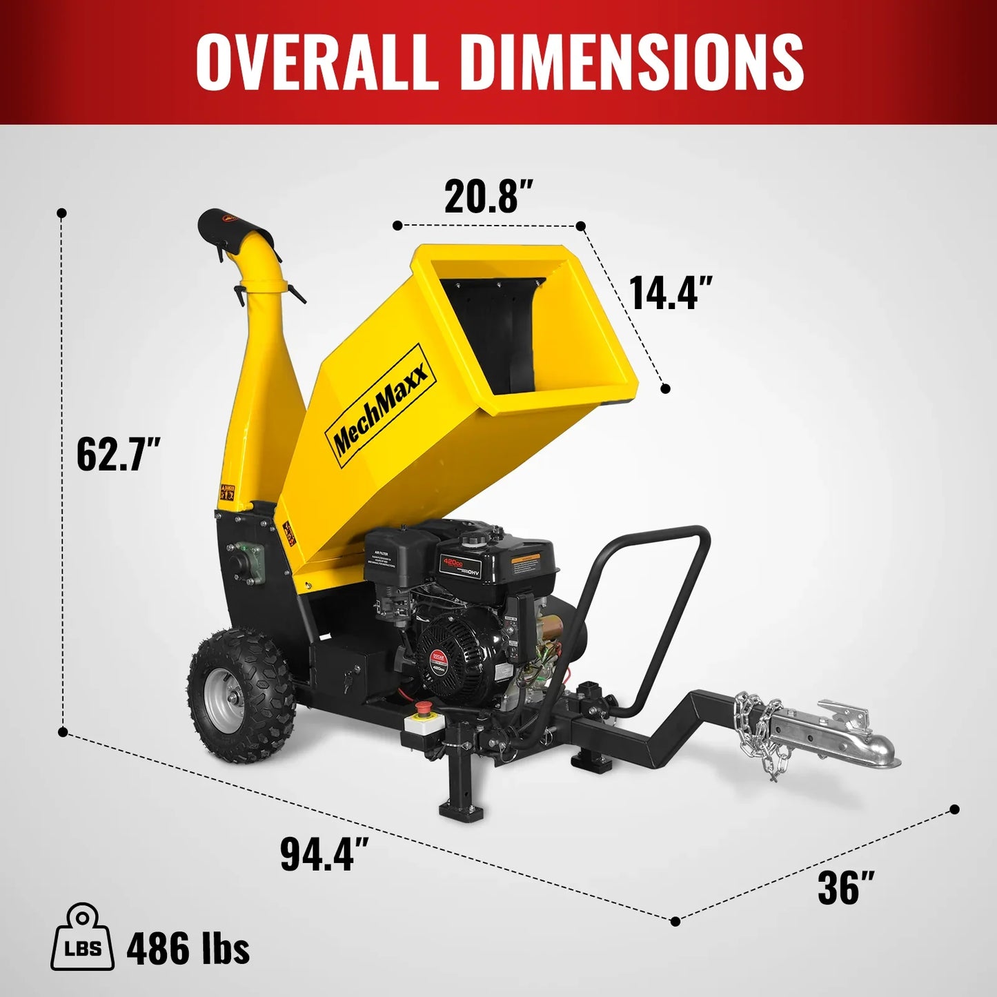 MechMaxx PGS1500 Wood Chipper 5" Electric Start DUCAR 420cc 15 HP Gasoline Engine Powered Drum with Towbar New