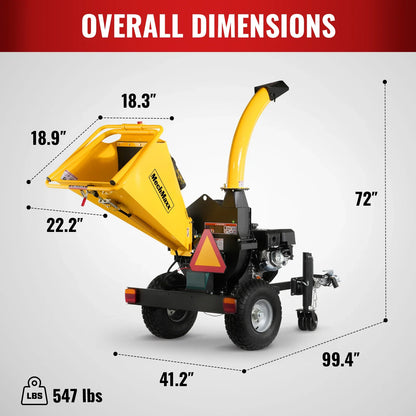 MechMaxx P4205 Wood Chipper 5" Electric Start DUCAR 420cc 15 HP Gasoline Engine Powered Disc with Taillight New