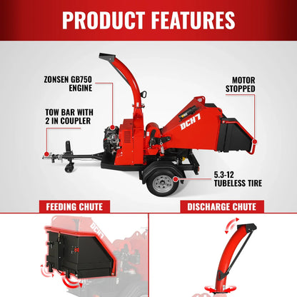 MechMaxx DCH7 Wood Chipper 25HP 750cc Twin Cylinder ZONSEN Petrol Engine 7" Hydraulic Feeding New