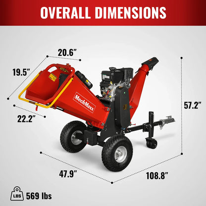 MechMaxx P4206 Wood Chipper 6" Electric Start B&S Vanguard 408cc 14HP Gasoline Engine Powered Drum New
