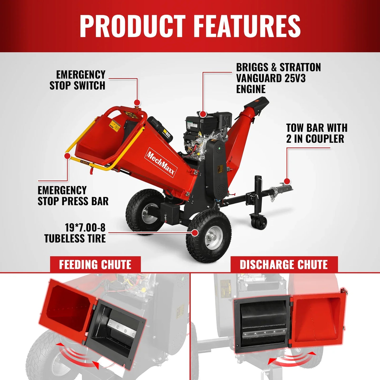 MechMaxx P4206 Wood Chipper 6" Electric Start B&S Vanguard 408cc 14HP Gasoline Engine Powered Drum New