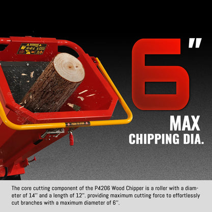 MechMaxx P4206 Wood Chipper 6" Electric Start B&S Vanguard 408cc 14HP Gasoline Engine Powered Drum New