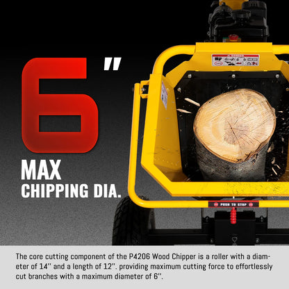 MechMaxx P4206 Wood Chipper 6" Electric Start B&S Vanguard 408cc 14HP Gasoline Engine Powered Drum New