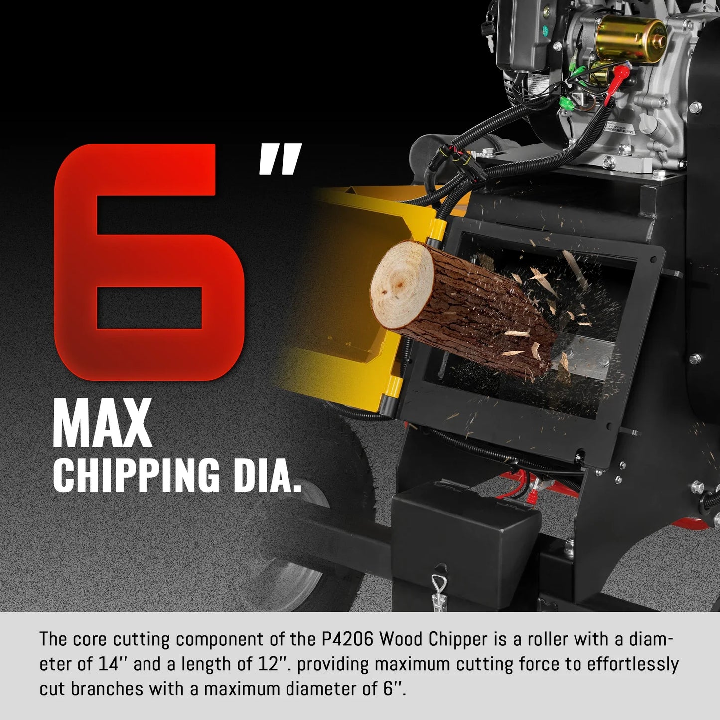 MechMaxx P4206 Wood Chipper 6" Electric Start ZONSEN 420cc 13.4HP Gasoline Engine Powered Drum New