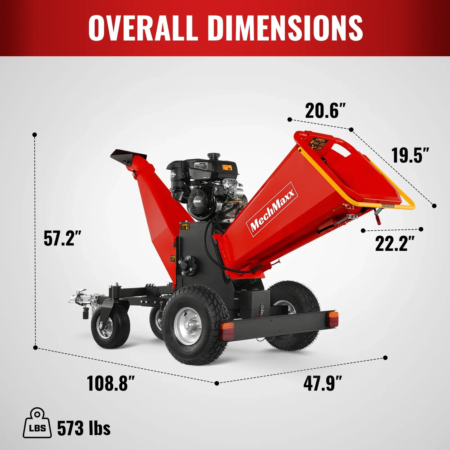 MechMaxx B150 Wood Chipper 6" KOHLER Electric Start 429cc 14HP Gas Powered 4-Wheel Drum with Taillight New