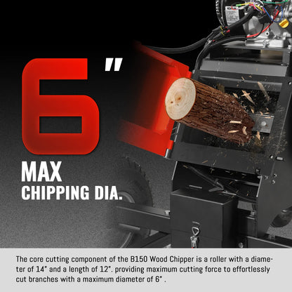 MechMaxx B150 Wood Chipper 6" KOHLER Electric Start 429cc 14HP Gas Powered 4-Wheel Drum with Taillight New