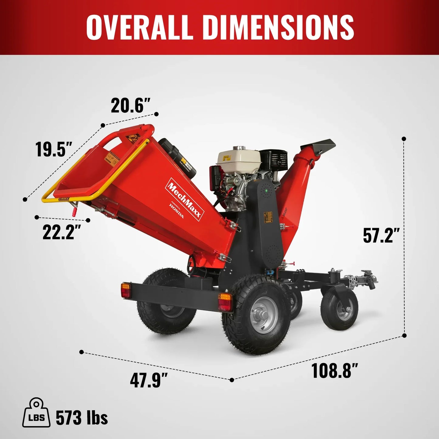 MechMaxx B150 Wood Chipper 6" Honda Electric Start Gas Powered 4-Wheel Drum with Taillight New