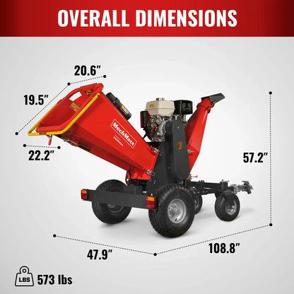 MechMaxx B150 Wood Chipper 6" Honda Electric Start Gas Powered 4-Wheel Drum with Taillight New