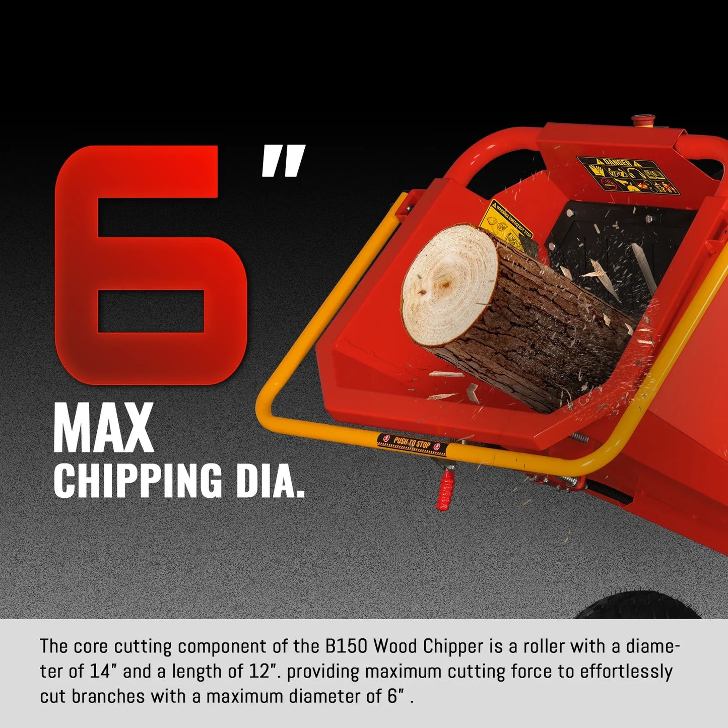 MechMaxx B150 Wood Chipper 6" Honda Electric Start Gas Powered 4-Wheel Drum with Taillight New