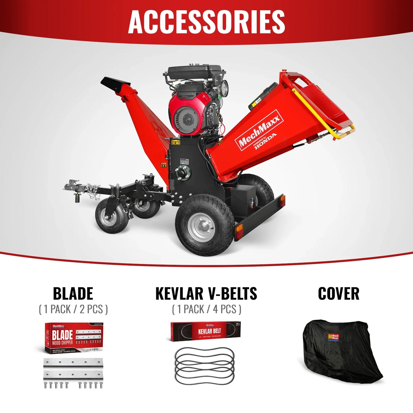 MechMaxx B200 Wood Chipper 8" Honda Electric Start 688cc 22HP Gas Powered 4-Wheel Drum with Taillight New