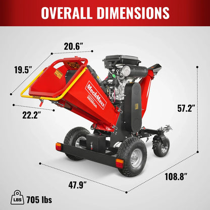 MechMaxx B200 Wood Chipper 8" Honda Electric Start 688cc 22HP Gas Powered 4-Wheel Drum with Taillight New
