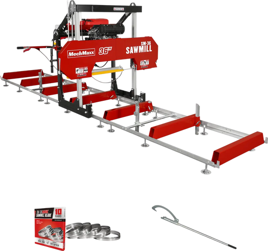 MechMaxx SM36 Sawmill 36" MAX Portable 25HP 750cc ZONSEN V-Twin Engine 20' Track Length 10 Blades Included New